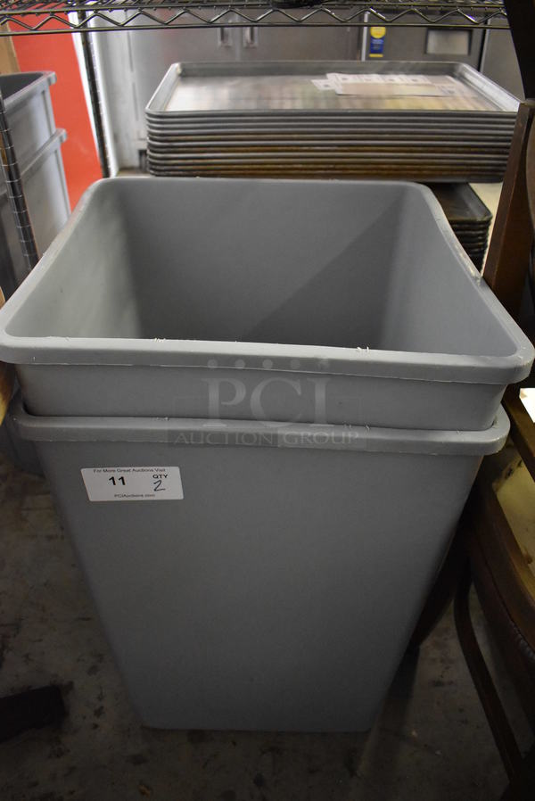 2 Gray Poly Trash Cans. 19x19x28. 2 Times Your Bid! 