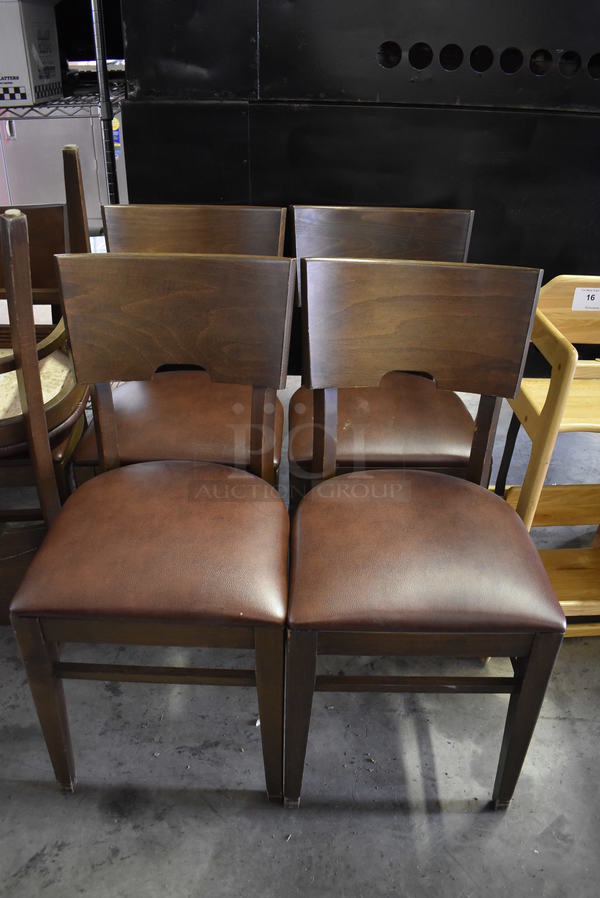 4 Wooden Dining Chairs w/ Brown Seat Cushion. 16x16x33. 4 Times Your Bid!