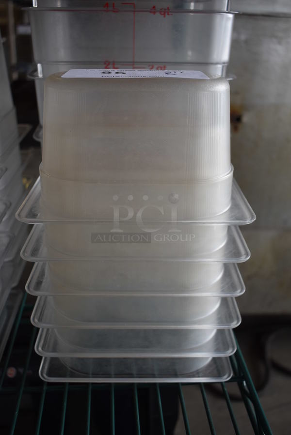 6 Rubbermaid Poly Clear 1/9 Size Drop In Bins. 1/9x4. 6 Times Your Bid!