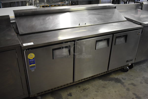 SWEET! Everest Model EPBNR3 Stainless Steel Commercial Sandwich Salad Prep Table Bain Marie Mega Top w/ Various Drop In Bins on Commercial Casters. 115 Volts, 1 Phase. 72x32x43. Tested and Working!
