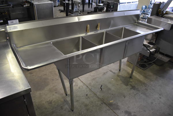 BRAND NEW SCRATCH AND DENT! Mixrite Model MRSA-3-D Stainless Steel Commercial 3 Bay Sink w/ Dual Drainbords. Comes w/ 3 Drains! 90x24x44. Bays 18x18x12. Drainboards 16x20x2