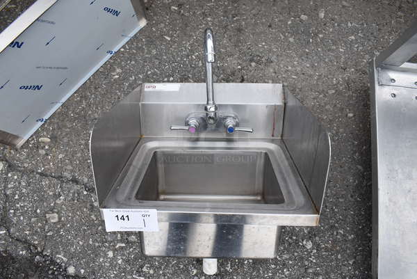 Stainless Steel Commercial Single Bay Sink w/ Side Splash Guards, Faucet and Handles. 16x17x26