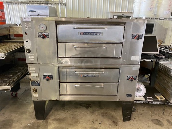 2 STUNNING! Baker's Pride Model DS805 Stainless Steel Commercial Natural Gas Powered Single Deck Pizza Ovens on Metal Legs. 70,000 BTU. 65x43x66. 2 Times Your Bid!