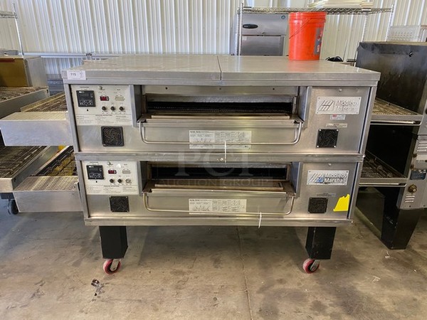 2 STUNNING! Middleby Marshall Model PS570G Stainless Steel Commercial Natural Gas Powered Conveyor Pizza Ovens on Commercial Casters. 170,000 BTU. 107x62x61. 2 Times Your Bid!