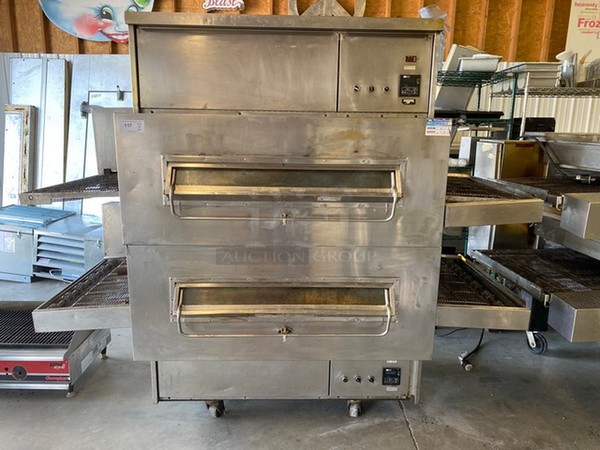 2 GORGEOUS! Middleby Marshall Stainless Steel Commercial Gas Powered Conveyor Pizza Ovens on Commercial Casters. 91x54x82. 2 Times Your Bid!
