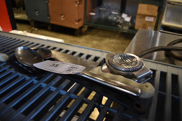 5 Various Utensils; Serving Spoon, Soda Spoon, Egg Slicer, Knife and Poly Spatula. 5 Times Your Bid! - Image 1 of 4