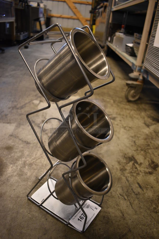 Metal Countertop Rack w/ 3 Stainless Steel Cylindrical Drop In Bins. 4.5x8.5x20 - Image 3 of 3