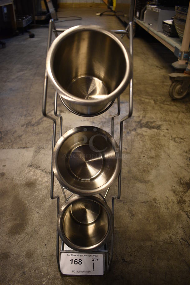 Metal Countertop Rack w/ 3 Stainless Steel Cylindrical Drop In Bins. 4.5x8.5x20 - Image 1 of 3