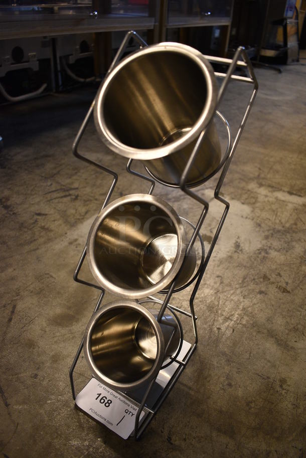 Metal Countertop Rack w/ 3 Stainless Steel Cylindrical Drop In Bins. 4.5x8.5x20 - Image 2 of 3