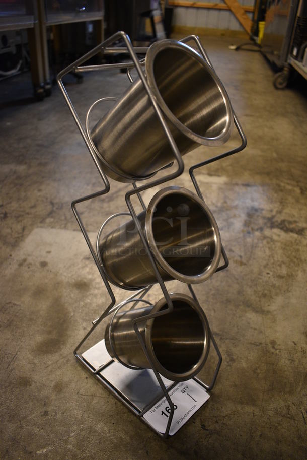 Metal Countertop Rack w/ 3 Stainless Steel Cylindrical Drop In Bins. 4.5x8.5x20 - Image 3 of 3