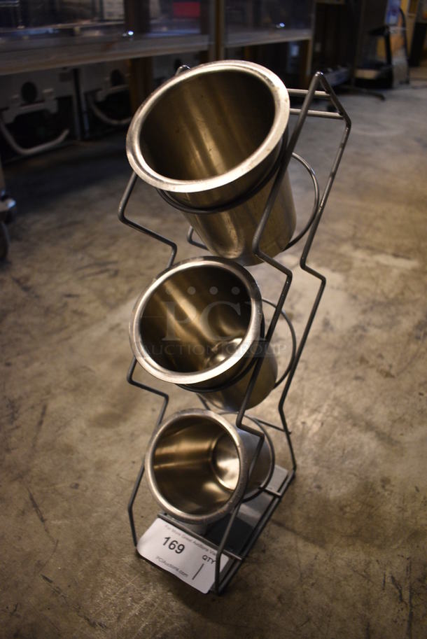 Metal Countertop Rack w/ 3 Stainless Steel Cylindrical Drop In Bins. 4.5x8.5x20 - Image 2 of 3