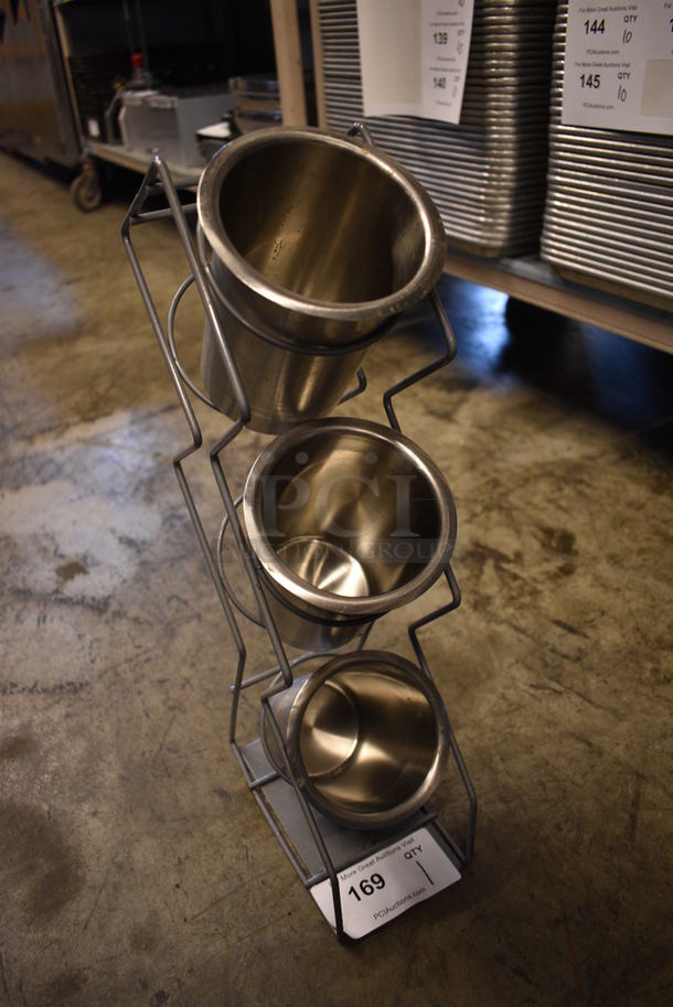 Metal Countertop Rack w/ 3 Stainless Steel Cylindrical Drop In Bins. 4.5x8.5x20 - Image 3 of 3