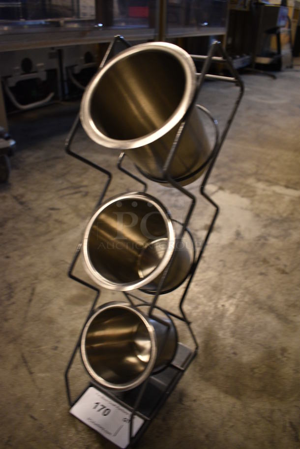 Metal Countertop Rack w/ 3 Stainless Steel Cylindrical Drop In Bins. 4.5x8.5x20 - Image 2 of 3