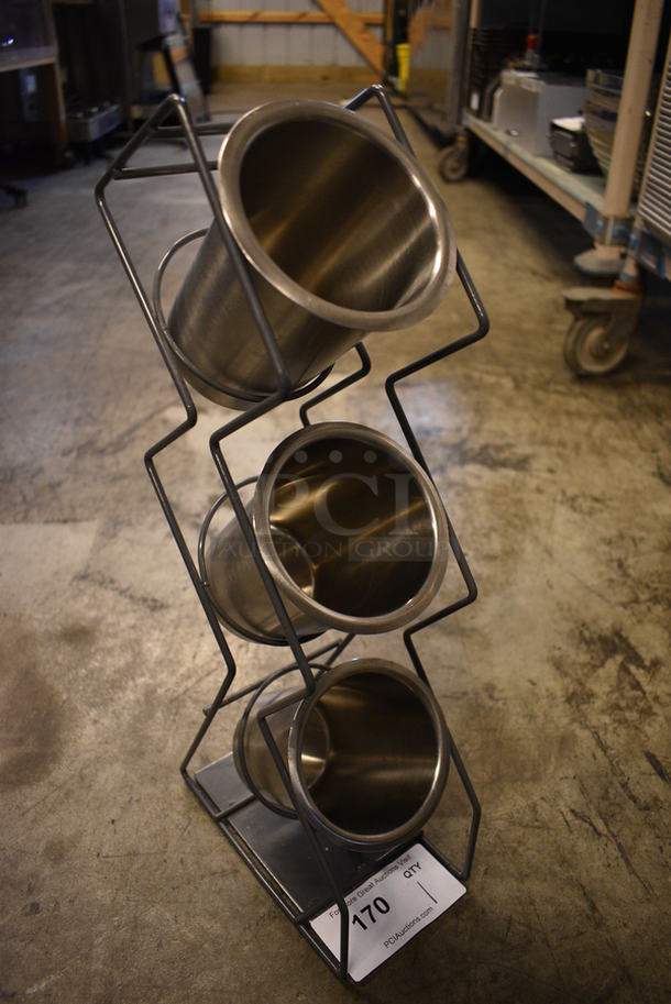 Metal Countertop Rack w/ 3 Stainless Steel Cylindrical Drop In Bins. 4.5x8.5x20 - Image 3 of 3