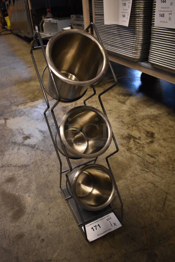 Metal Countertop Rack w/ 3 Stainless Steel Cylindrical Drop In Bins. 4.5x8.5x20 - Image 3 of 3