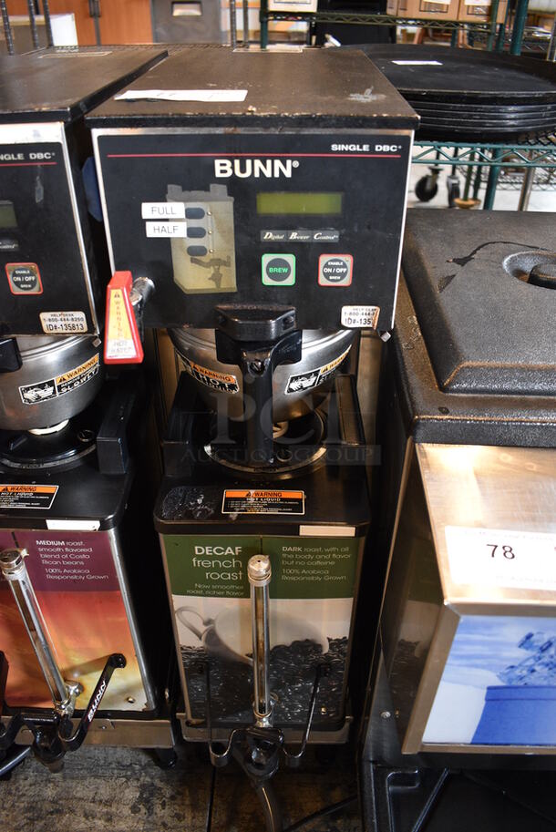 NICE! 2014 Bunn Model SINGLE SH DBC Stainless Steel Commercial Countertop Coffee Machine w/ Hot Water Dispenser, Bunn Coffee Server and Metal Brew Basket. 120/240 Volts, 1 Phase. 9.5x22x36. Unit Was Working When Removed