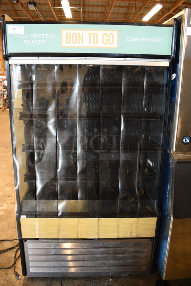 GREAT! Structural Oasis Model B42EW Stainless Steel Commercial Open Grab N Go Merchandiser w/ Metal Shelves and Poly Cooler Strips on Commercial Casters. 120 Volts, 1 Phase. 46x25x83. Unit Was Working When Removed