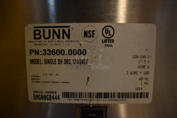 NICE! 2014 Bunn Model SINGLE SH DBC Stainless Steel Commercial Countertop Coffee Machine w/ Hot Water Dispenser, Bunn Coffee Server and Metal Brew Basket. 120/240 Volts, 1 Phase. 9.5x22x36. Unit Was Working When Removed - Image 5 of 5