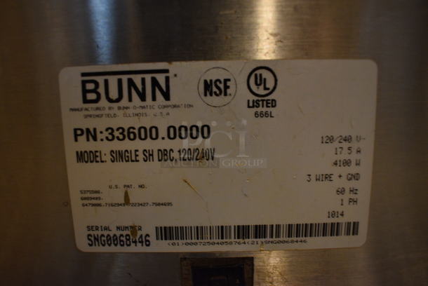 NICE! 2014 Bunn Model SINGLE SH DBC Stainless Steel Commercial Countertop Coffee Machine w/ Hot Water Dispenser, Bunn Coffee Server and Metal Brew Basket. 120/240 Volts, 1 Phase. 9.5x22x36. Unit Was Working When Removed - Image 5 of 5