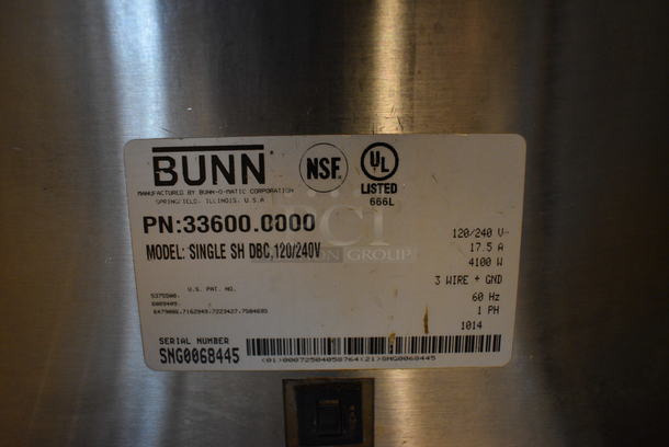 NICE! 2014 Bunn Model SINGLE SH DBC Stainless Steel Commercial Countertop Coffee Machine w/ Hot Water Dispenser, Bunn Coffee Server and Metal Brew Basket. 120/240 Volts, 1 Phase. 9.5x22x36. Unit Was Working When Removed - Image 5 of 5