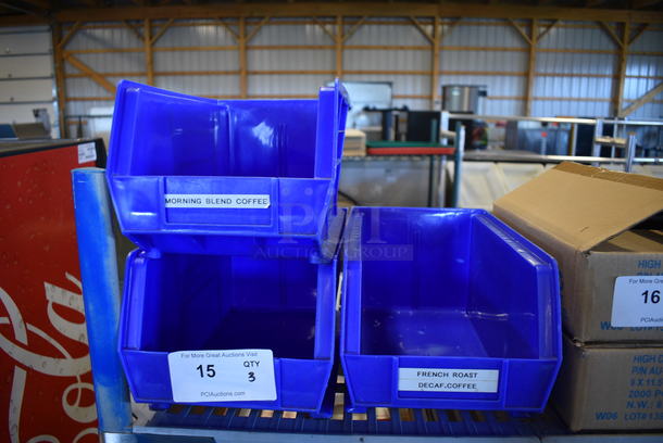 3 Blue Poly Bins. 8x14.5x7. 3 Times Your Bid!