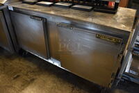 GREAT! Beverage Air Stainless Steel Commercial 2 Door Work Top Cooler on Commercial Casters. 115 Volts, 1 Phase. 60x29x36. Tested and Working!