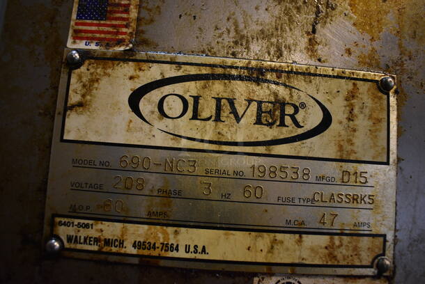 2 FANTASTIC! Oliver Model 690-NC3 Stainless Steel Commercial Electric Powered Convection Ovens on Commercial Casters. 208 Volts, 3 Phase. 33x45x78. 2 Times Your Bid! Unit Was Working When Removed - Image 8 of 8