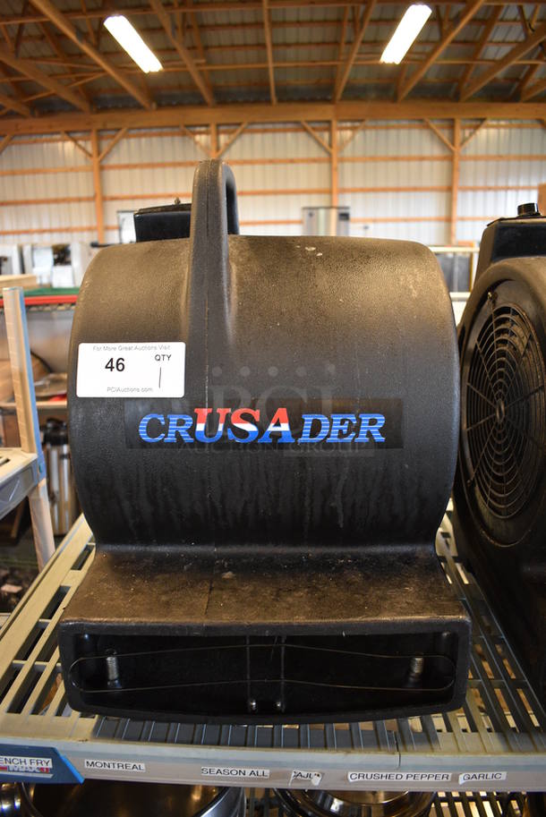 Crusader Model 3500BLK Black Poly Floor Fan. 15x22x21. Tested and Does Not Power On