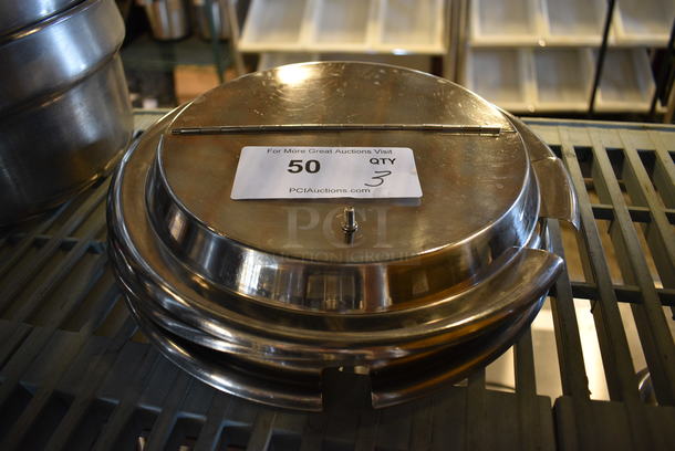 3 Stainless Steel Round Center Hinge Lids. 12x12x2. 3 Times Your Bid! - Image 1 of 2