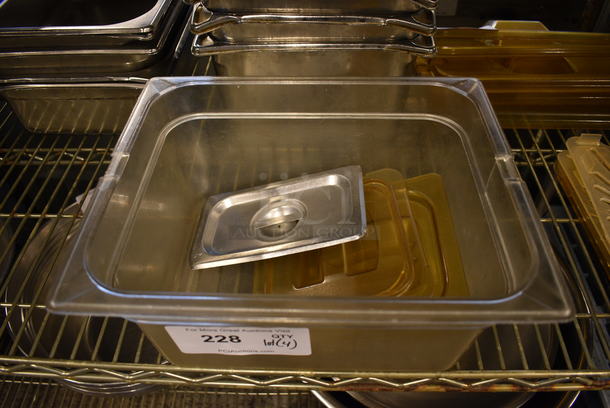 ALL ONE MONEY! Lot of Poly 1/2 Size Drop In Bin, 2 Poly 1/6 Size Drop In Bin Lids and 1 Stainless Steel 1/9 Size Drop In Bin Lid! - Image 1 of 4