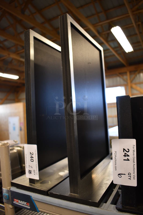 2 Gray and Black Countertop Signs. 13x5.5x19. 2 Times Your Bid!
