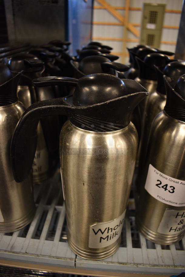 5 Stainless Steel Pitchers w/ Black Poly Lids. 6x4x11. 5 Times Your Bid! - Image 1 of 3