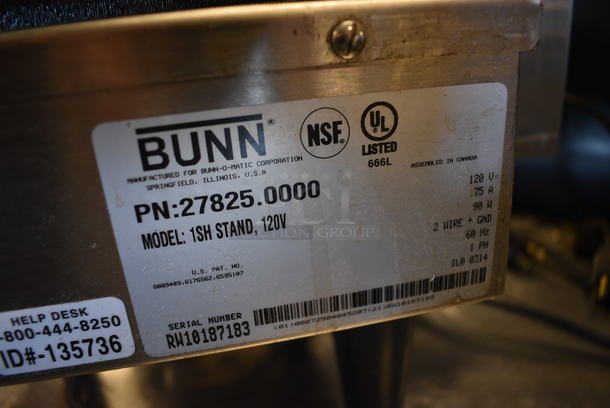 NICE! 2014 Bunn Model 1SH STAND Stainless Steel Commercial Countertop Coffee Server Stand w/ Drip Tray. 120 Volts, 1 Phase. 10x18x11.5. Tested and Working! - Image 4 of 4