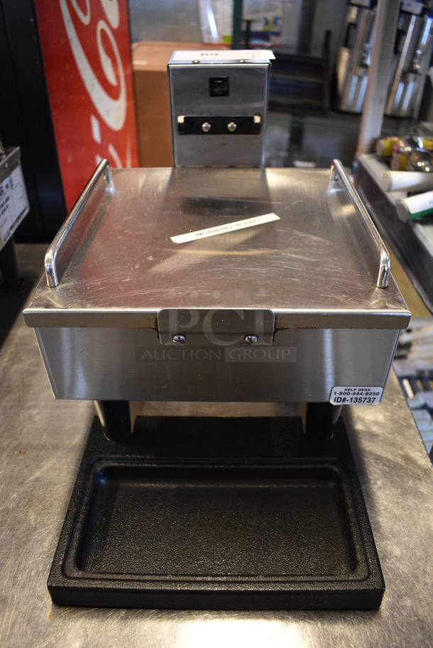 NICE! 2014 Bunn Model 1SH STAND Stainless Steel Commercial Countertop Coffee Server Stand w/ Drip Tray. Missing Drip Tray Grate. 120 Volts, 1 Phase. 10x18x11.5. Tested and Working!