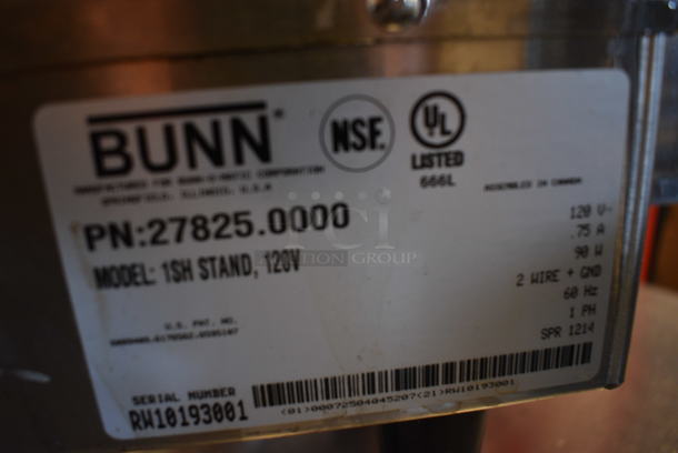 NICE! 2014 Bunn Model 1SH STAND Stainless Steel Commercial Countertop Coffee Server Stand w/ Drip Tray. Missing Drip Tray Grate. 120 Volts, 1 Phase. 10x18x11.5. Tested and Working! - Image 4 of 4