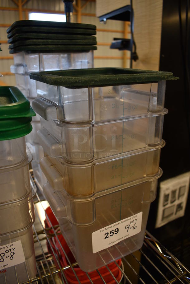 9 Clear Poly 4 Quart Containers w/ 6 Green Lids. 7x8x7. 9 Times Your Bid! - Image 2 of 3