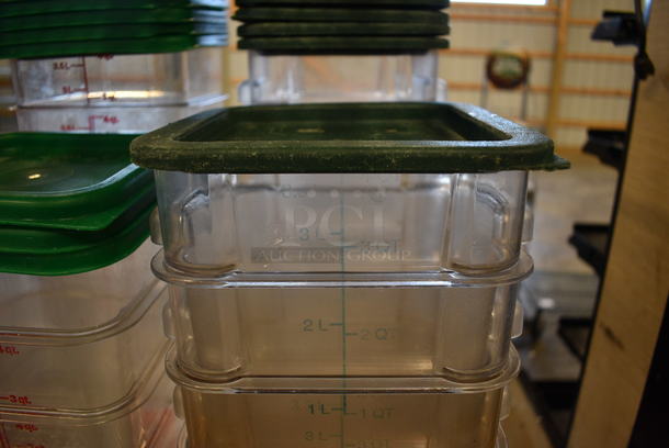9 Clear Poly 4 Quart Containers w/ 6 Green Lids. 7x8x7. 9 Times Your Bid! - Image 3 of 3
