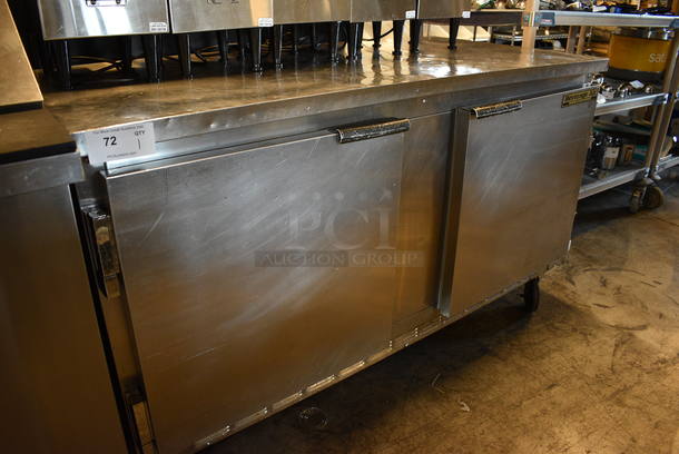 GREAT! Beverage Air Stainless Steel Commercial 2 Door Work Top Cooler on Commercial Casters. 115 Volts, 1 Phase. 60x29x36. Tested and Working! - Image 2 of 5