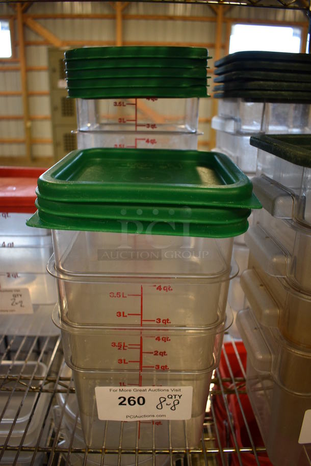 8 Clear Poly 4 Quart Containers w/ 8 Green Lids. 7x7x7. 8 Times Your Bid! - Image 1 of 3