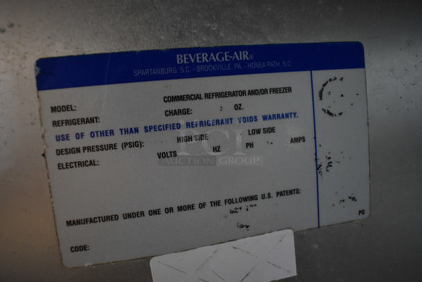 GREAT! Beverage Air Stainless Steel Commercial 2 Door Work Top Cooler on Commercial Casters. 115 Volts, 1 Phase. 60x29x36. Tested and Working! - Image 4 of 5