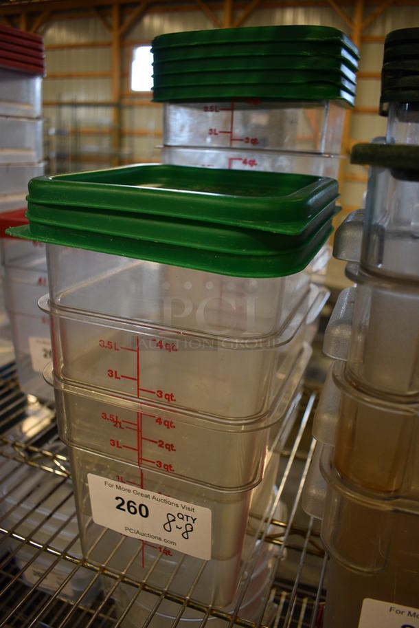 8 Clear Poly 4 Quart Containers w/ 8 Green Lids. 7x7x7. 8 Times Your Bid! - Image 3 of 3