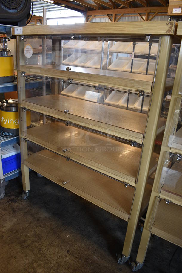 Wood Pattern 5 Tier Shelving Unit w/ Poly Flaps. 52.5x19.5x63 - Image 1 of 4