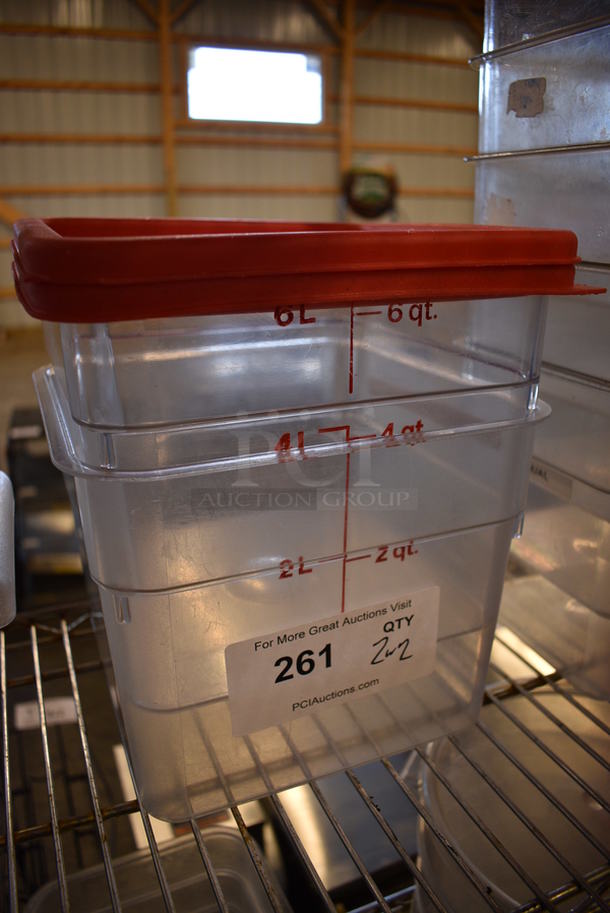 2 Clear Poly 6 Quart Containers w/ 2 Red Lids. 9x9x7. 2 Times Your Bid! - Image 3 of 4