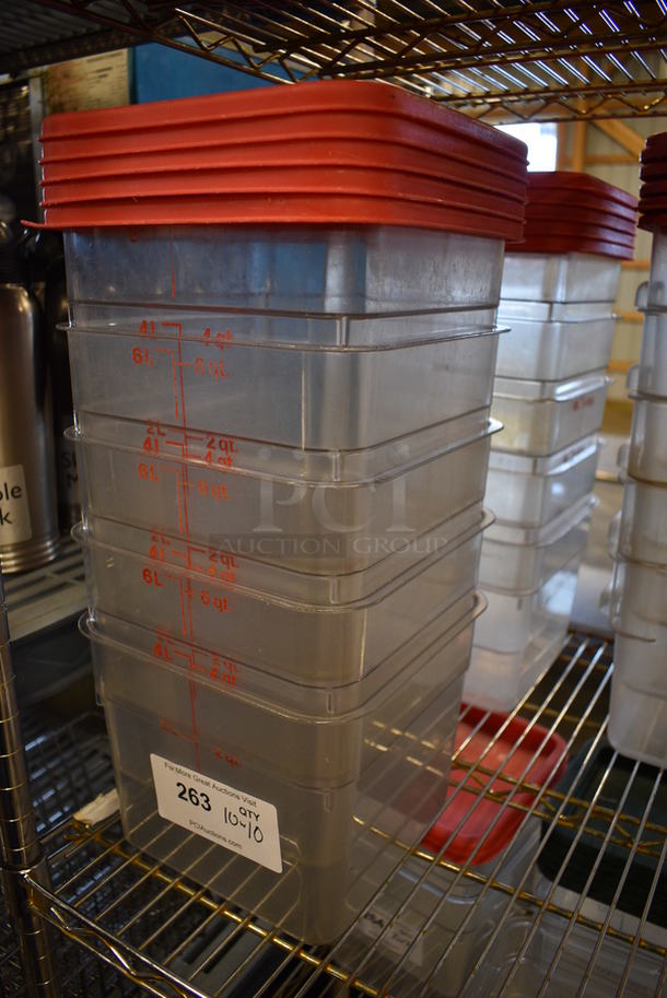10 Clear Poly 6 Quart Containers w/ 10 Red Lids. 9x9x7. 10 Times Your Bid! - Image 2 of 3