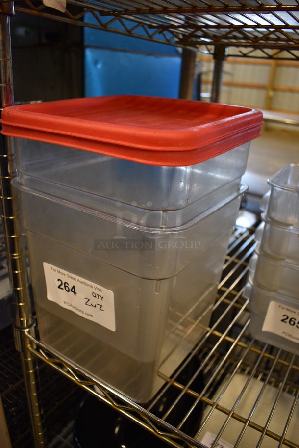 2 Clear Poly Containers w/ 2 Red Lids. 9x9x9. 2 Times Your Bid! - Image 2 of 2