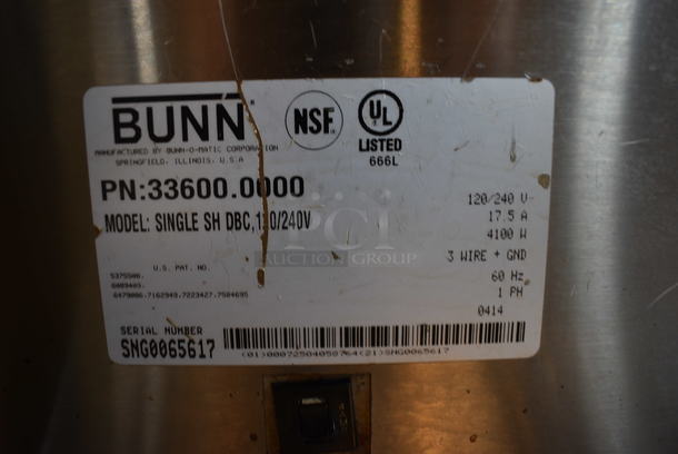NICE! 2014 Bunn Model SINGLE SH DBC Stainless Steel Commercial Countertop Coffee Machine w/ Hot Water Dispenser, Bunn Coffee Server and Metal Brew Basket. 120/240 Volts, 1 Phase. 9.5x22x36. Unit Was Working When Removed - Image 5 of 5