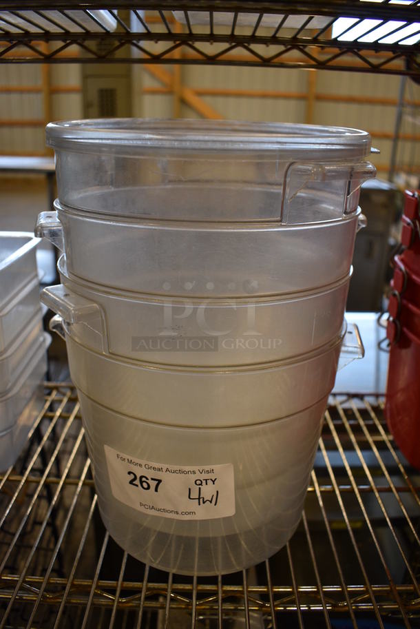 4 Poly Clear Cylindrical Containers w/ 1 Lid. 9x10x8. 4 Times Your Bid! - Image 1 of 3