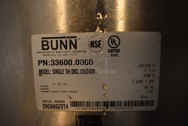NICE! 2014 Bunn Model SINGLE SH DBC Stainless Steel Commercial Countertop Coffee Machine w/ Hot Water Dispenser, Bunn Coffee Server and Metal Brew Basket. 120/240 Volts, 1 Phase. 9.5x22x36. Unit Was Working When Removed - Image 5 of 5