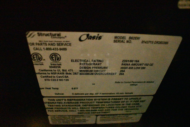 GREAT! Structural Oasis Model B62EW Stainless Steel Commercial Open Grab N Go Merchandiser w/ Metal Shelves and Poly Cooler Strips on Commercial Casters. 115/230 Volts, 1 Phase. 66x25x83. Unit Was Working When Removed - Image 5 of 6