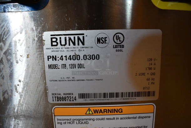 NICE! 2012 Bunn Model ITB Stainless Steel Commercial Countertop Iced Tea Machine w/ Poly Brew Basket. 120 Volts, 1 Phase. 12x22.5x34.5. Unit Was Working When Removed - Image 4 of 4